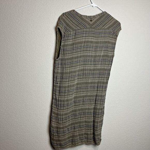 PrAna Shirt Dress Womens L Green Striped Snap Front Sleeveless Snap Hem Casual - Picture 5 of 7